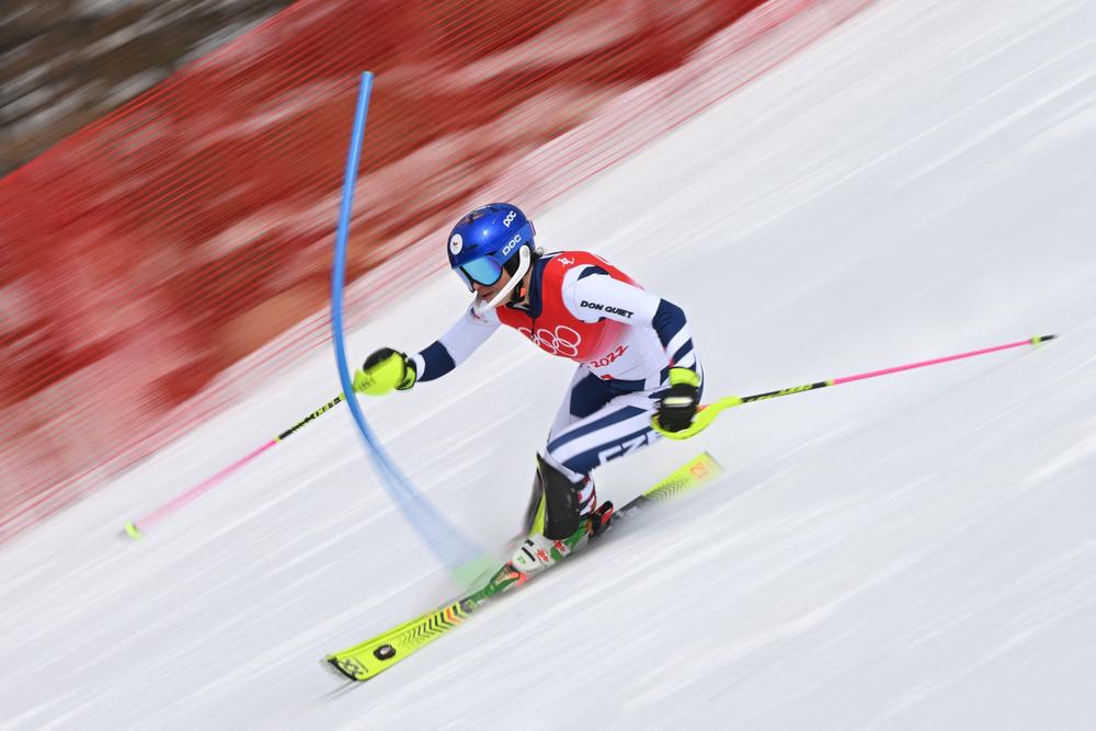Czech Republic's Martina Dubovska competes in the second run of the women's slalom during the Beijing 2022 Winter Olympic Games at the Yanqing National Alpine Skiing Centre in Yanqing on February 9, 2022.