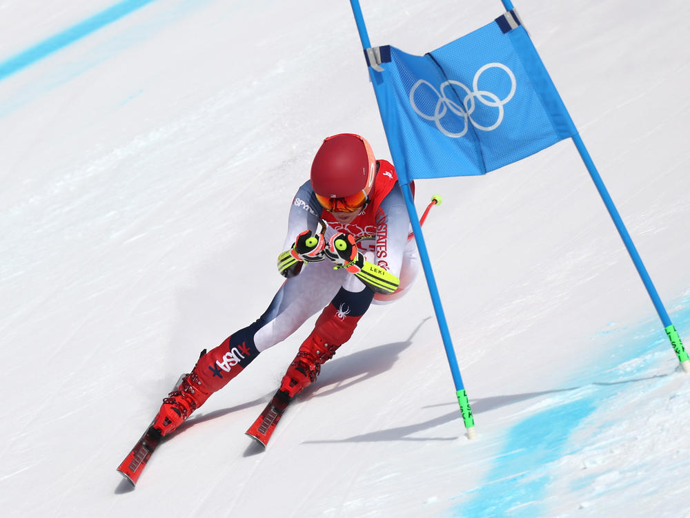 Mikaela Shiffrin of Team USA skis during the super-G competition on Friday at the Beijing Olympics. She placed ninth after failing to finish her last two races.
