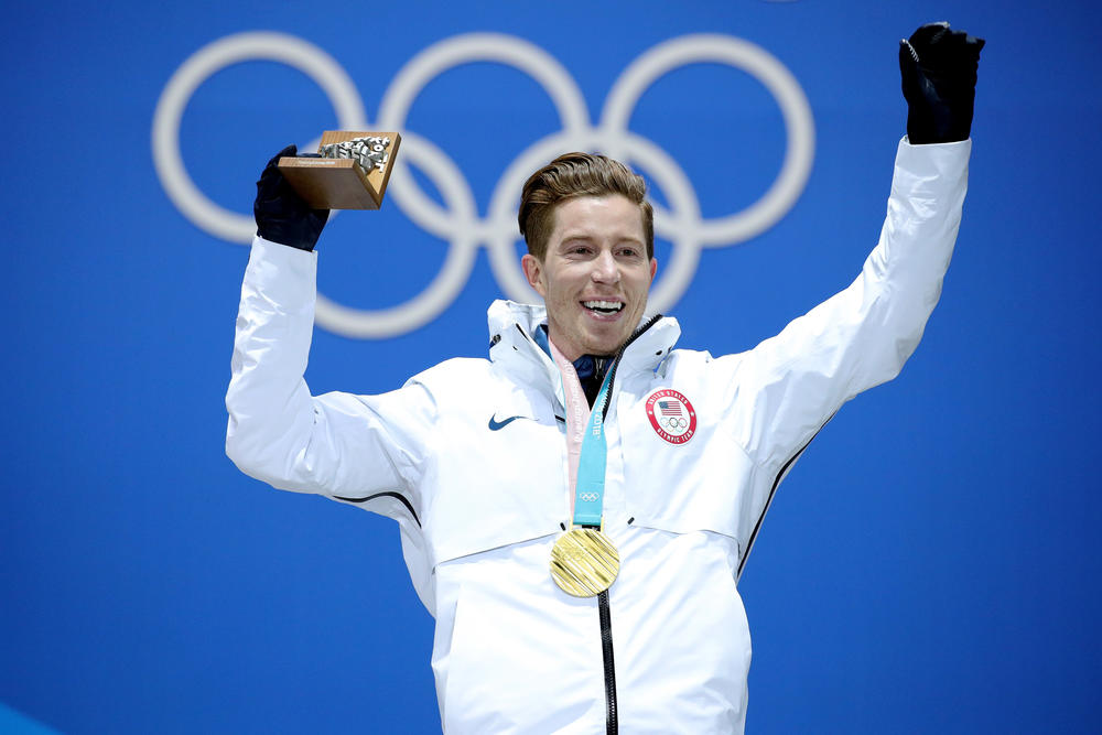 White poses during the medal ceremony for the snowboard men's halfpipe final at the PyeongChang 2018 Winter Olympics in South Korea.