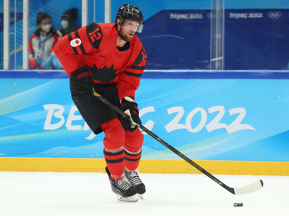 Eric Staal, 37, of Team Canada is one of the Olympic athletes over the age of 35. Staal stick handles the puck during a game against the United States at the Beijing 2022 Winter Olympic Games.