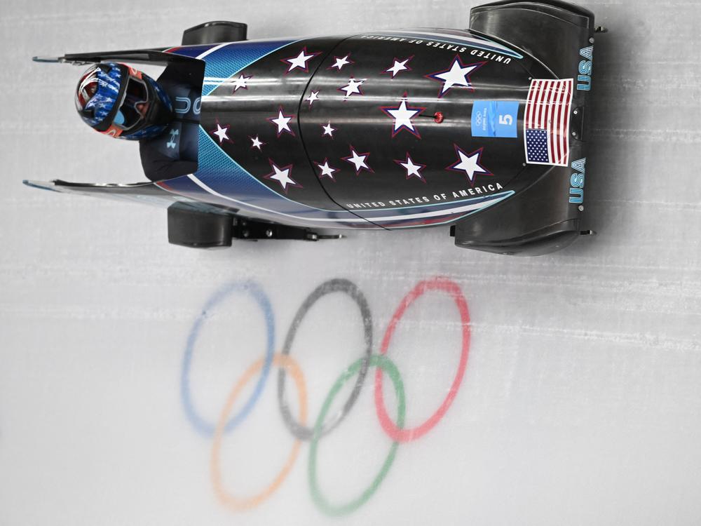 USA's Kaillie Humphries competes in the women's monobob bobsleigh event at the Yanqing National Sliding Centre during the Beijing 2022 Winter Olympic Games on Feb. 14, 2022.