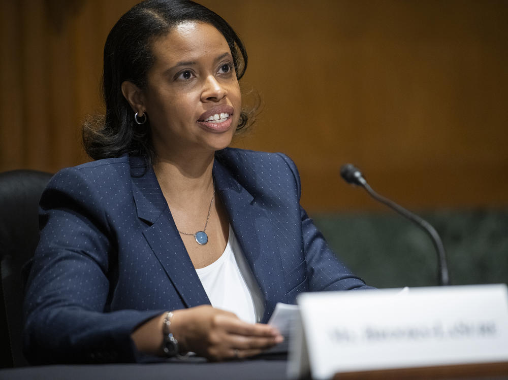 Chiquita Brooks-LaSure appears during a Senate Committee on Finance hearing for her nomination to be Administrator, Centers for Medicare and Medicaid Services, United States Department of Health and Human Services, in Washington, D.C., on April 15, 2021.