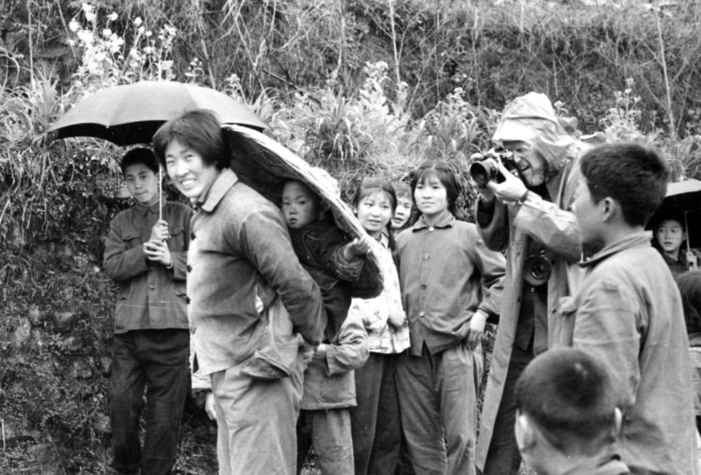The village scene during a spring rain that led to the hat picture (above), Anhui Province, 1981.