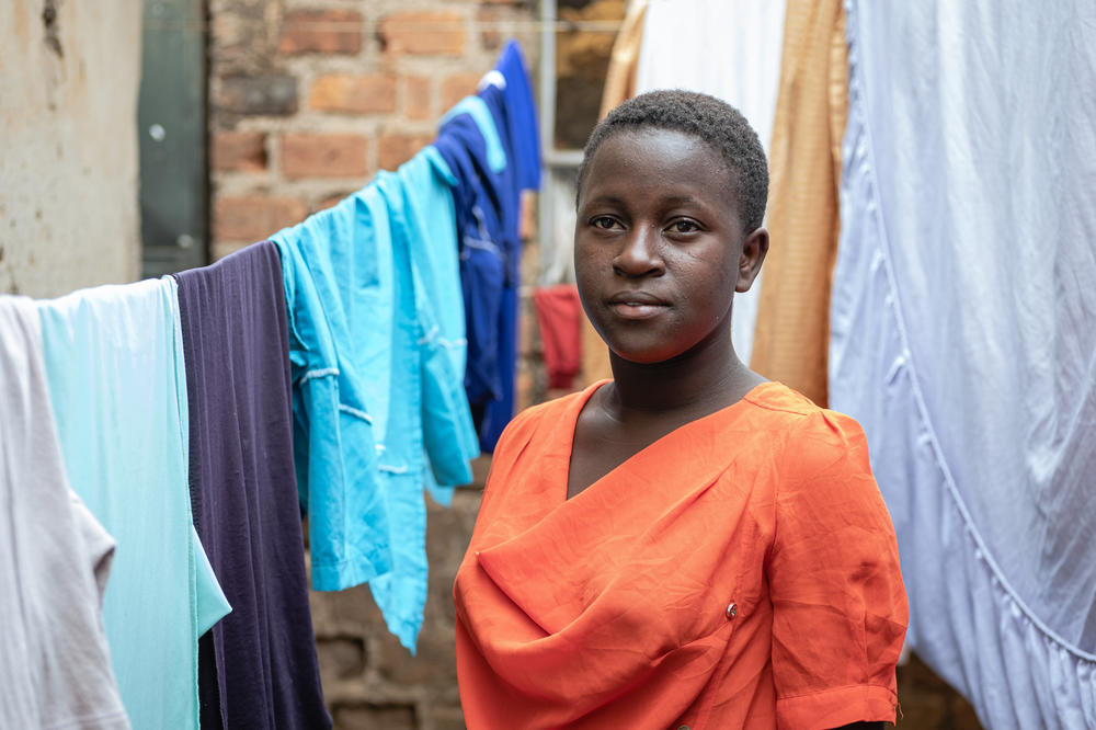 Kisakye Melissa at home in Kamwokya, Kampala. Her family can't afford school fees right now. 