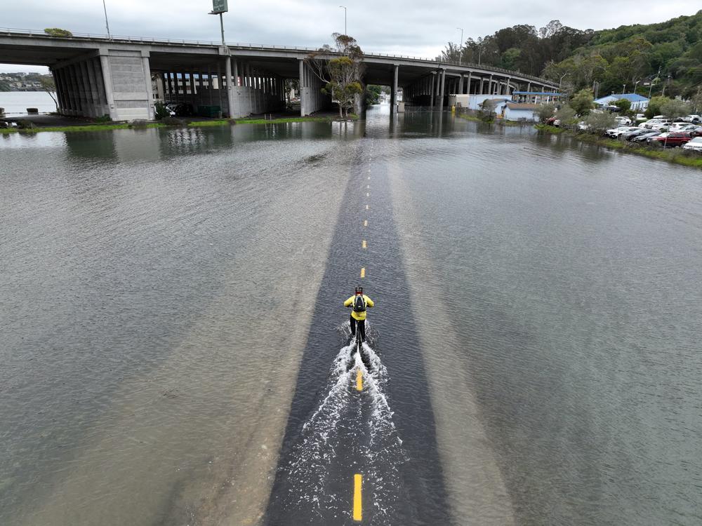 A bike path near Sausalito, Calif. flooded in January during a high tide. Sea levels will rise between six and 18 inches in different parts of the U.S. over the next 30 years, according to a new report.