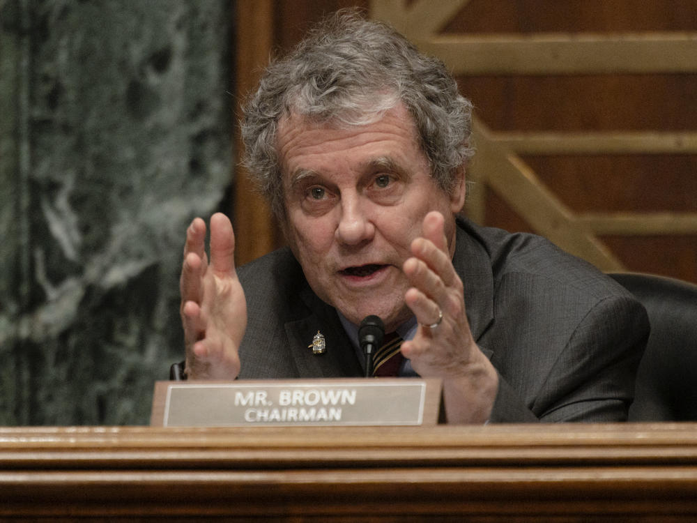 Senate Banking Committee Chair Sherrod Brown, D-Ohio, during a separate panel hearing on Feb. 15 in Washington, D.C.
