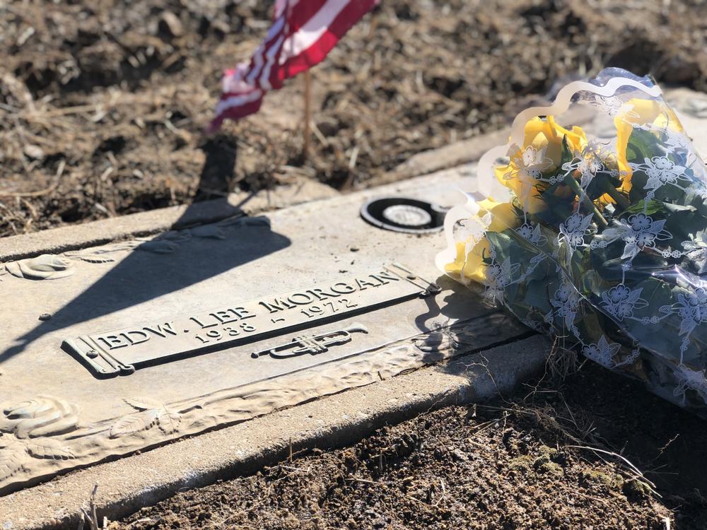 The unearthed marker at Lee Morgan's gravesite in White Chapel Memorial Park Cemetery near Philadelphia.