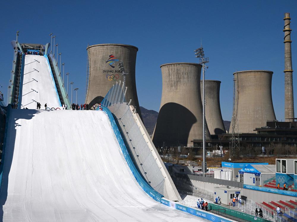 The Big Air Shougang venue in Beijing has drawn stares because of the large cooling towers at the site, which stands where a huge steel plant once operated. The steel plant was idled to help ease pollution — but China's reliance on coal for energy continues.