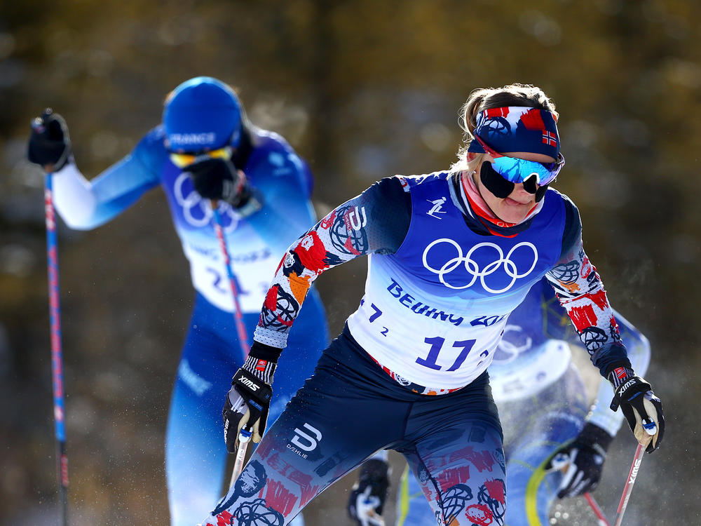 Maiken Caspersen Falla of Team Norway competes during the Women's Cross-Country Team Sprint Classic Semifinals at the Beijing 2022 Winter Olympics on February 16, 2022.