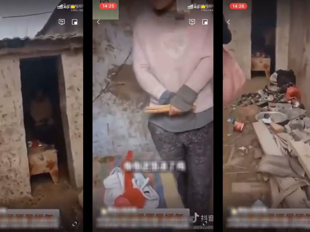Above: Three screengrabs from the video showing a woman chained to a wall in a doorless shed in a rural village in China. It got nearly 2 billion views and has prompted a heated discussion about the trafficking of women.