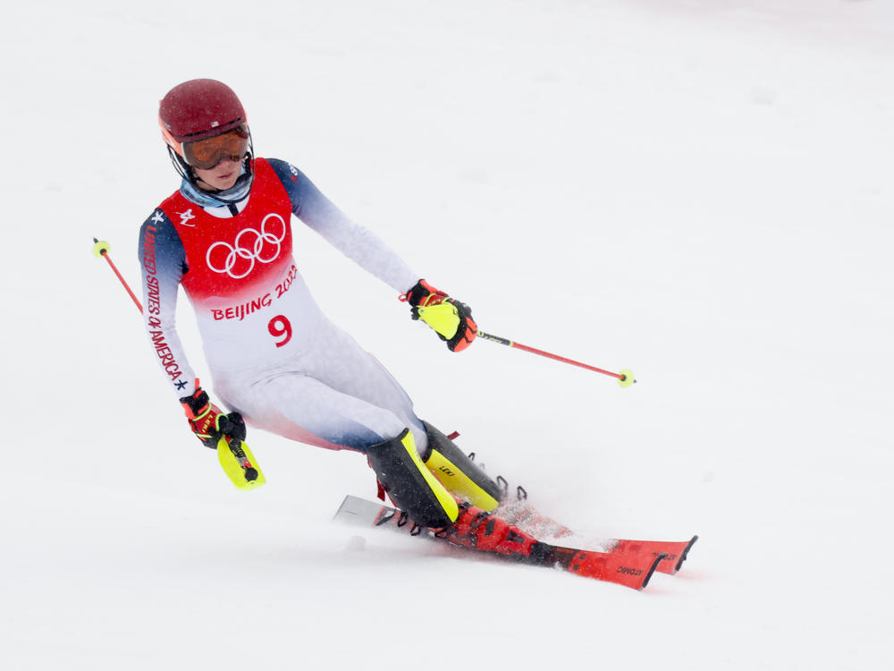 Mikaela Shiffrin of the U.S. competes during the Women's alpine combined at the Olympics on Thursday in Yanqing, China. After losing her last shot at an individual medal, she will compete in a team event on Saturday.