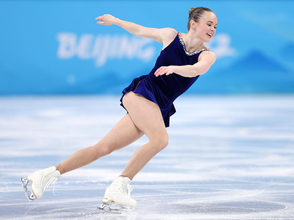 The U.S.'s Mariah Bell skates during the women's single skating short program on day eleven of the Beijing 2022 Winter Olympic Games.