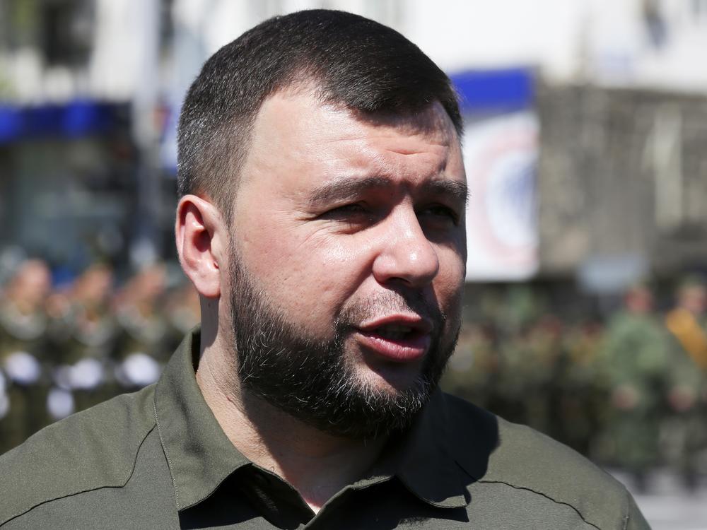 Denis Pushilin, the leader of the self-proclaimed Donetsk People's Republic, an area controlled by Russia-backed separatists in eastern Ukraine, speaks to journalists on May 5, 2021.
