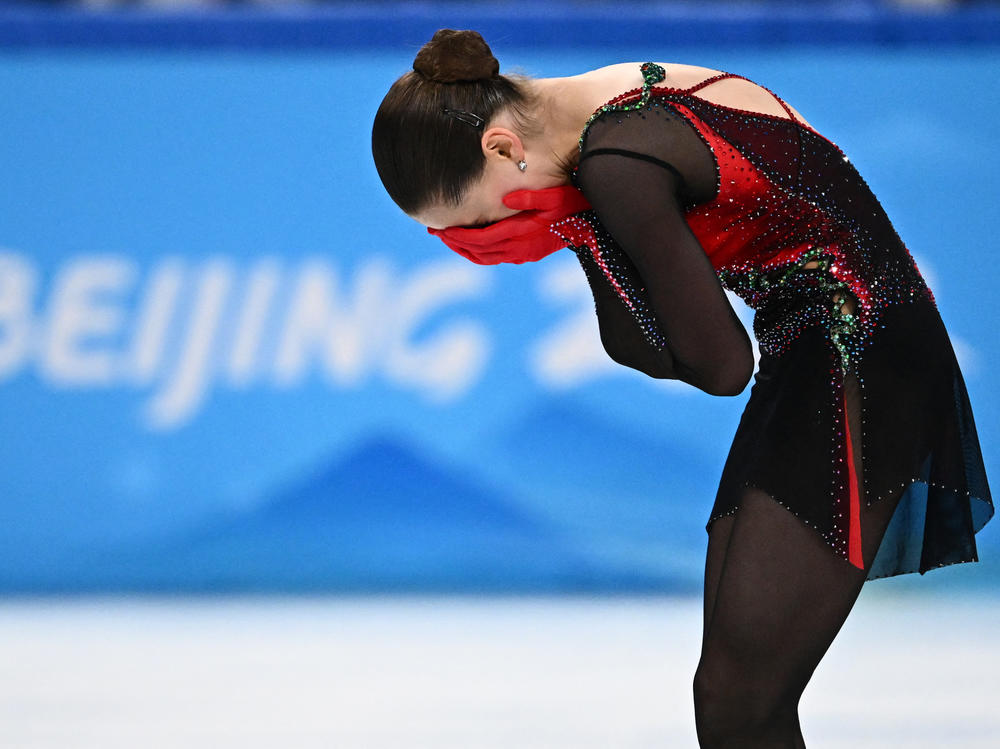 Russia's Kamila Valieva reacts after competing in the women's free skate on Feb. 17. A doping scandal dominated headlines around figure skating.