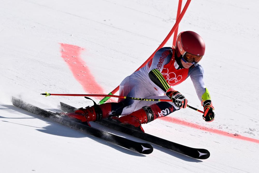 Team USA's Mikaela Shiffrin competes in the mixed team parallel quarterfinals on Feb. 20.