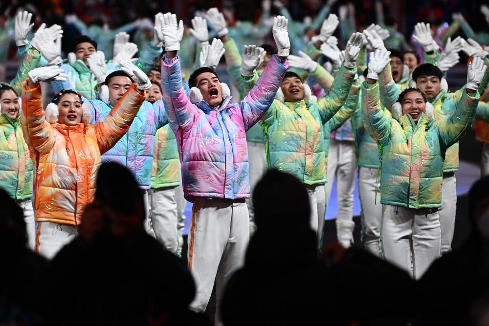 Performers dance during the closing ceremony of the Beijing 2022 Winter Olympic Games, at the National Stadium, known as the Bird's Nest, in Beijing, on February 20, 2022.