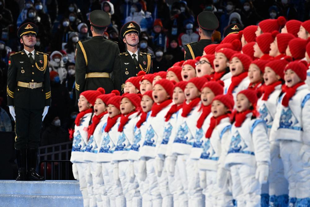 Children perform during the closing ceremony of the Beijing 2022 Winter Olympic Games, at the National Stadium, known as the Bird's Nest, in Beijing, on February 20, 2022.