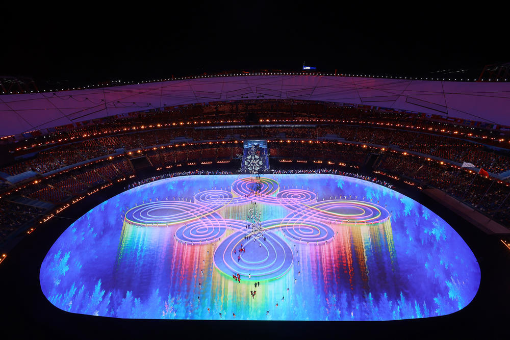 Flag bearers make their way into the Beijing National Stadium during the Beijing 2022 Winter Olympics Closing Ceremony on Day 16 of the Beijing 2022 Winter Olympics at Beijing National Stadium on February 20, 2022 in Beijing, China.