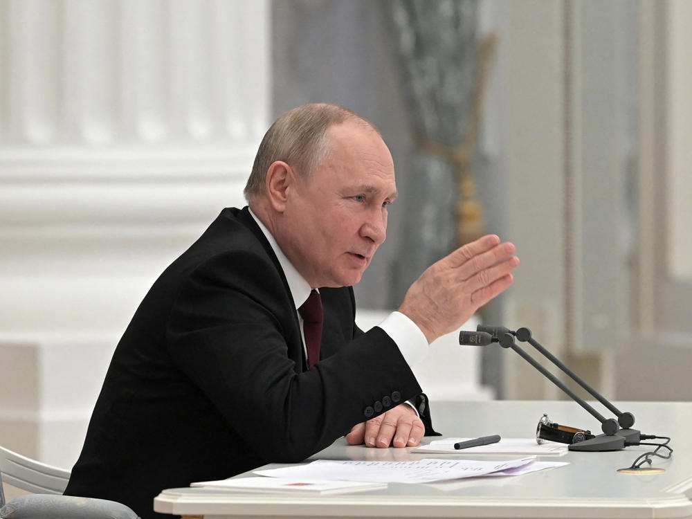 Russian President Vladimir Putin chairs a meeting with members of his security council in Moscow on Monday.