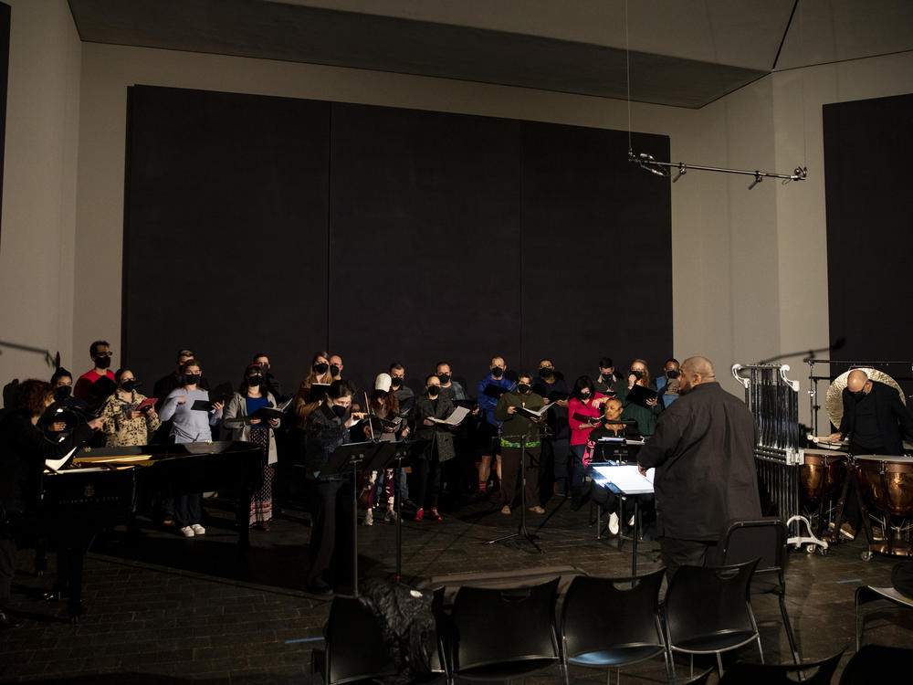 A rehearsal for Tyshawn Sorey's <em>Monochromatic Light (Afterlife)</em> at the Rothko Chapel.
