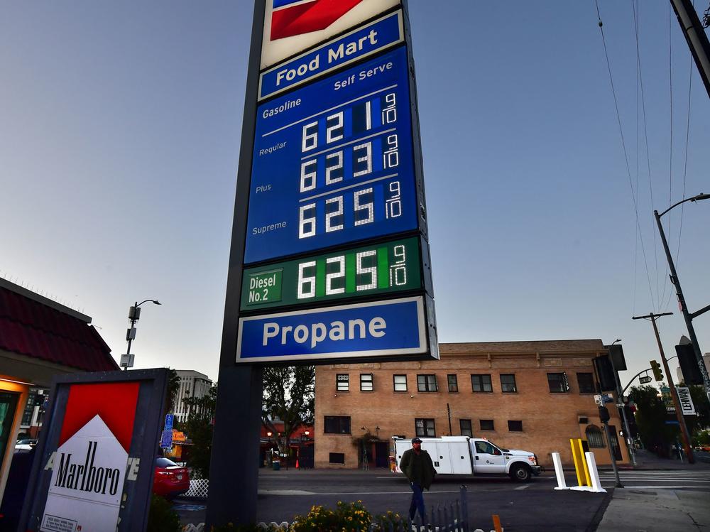 Gas prices hit over $6 per gallon at a station in Los Angeles on Wednesday.