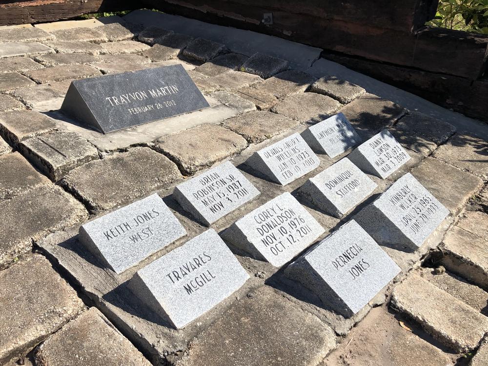 The only public memorial to Trayvon Martin in Sanford, Fla., is the stone outside the Goldsboro Museum, dedicated to the area's African American history.