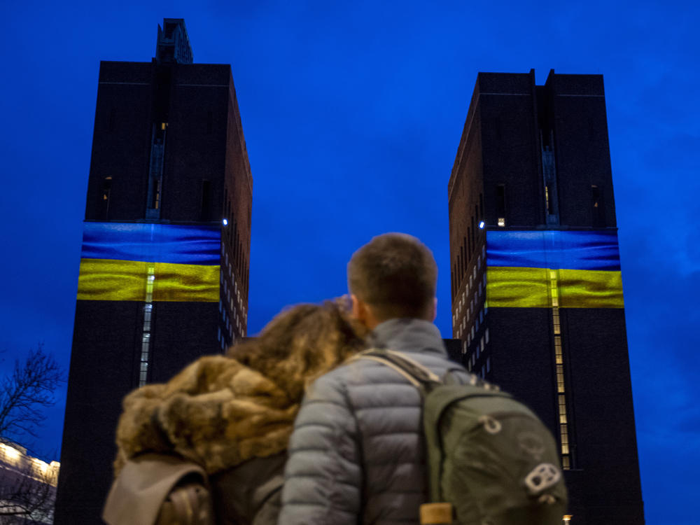 Oslo City Hall was illuminated with the colors of the Ukrainian flag in Norway's capital on Thursday night.