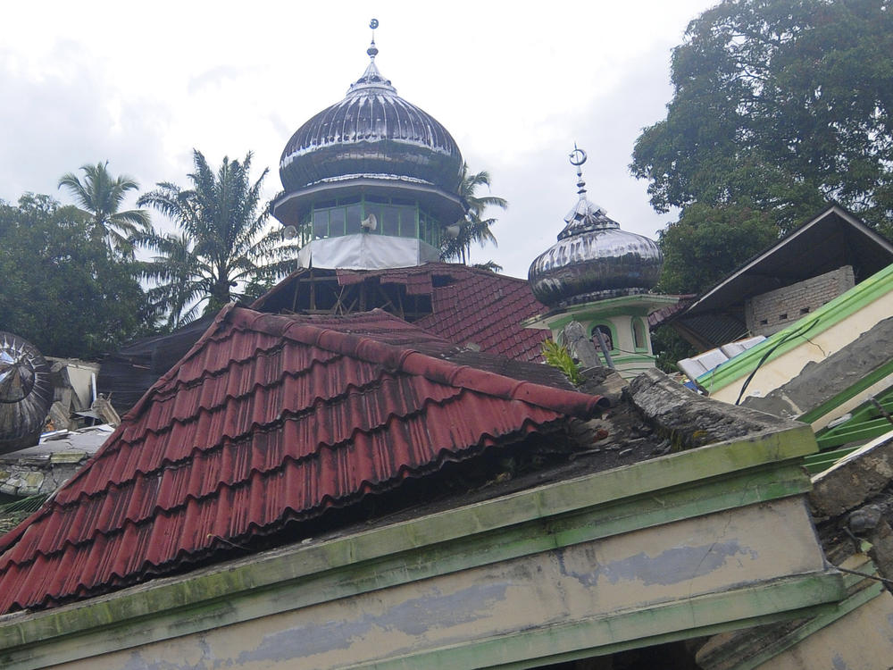 A badly damaged mosque after an earthquake in West Pasaman district, West Sumatra, Indonesia on Friday. The strong and shallow earthquake shook Sumatra on Friday, killing a number of people.