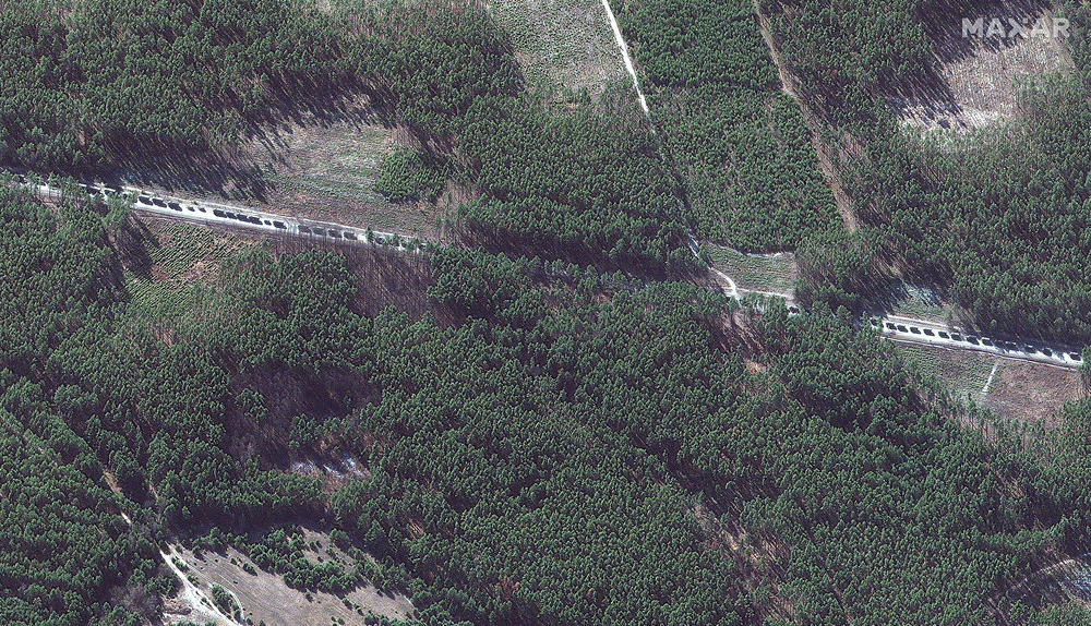 Military convoy southeast of Ivankiv, Ukraine.