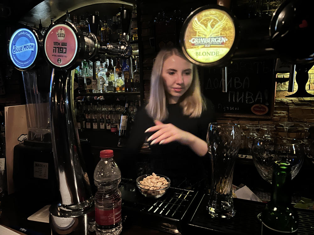 Pub bartender Sima Kogan, 25, fled Donetsk for Jerusalem in 2014, when Russia instigated war in eastern Ukraine. Her father was killed and her mother fled to Kyiv, where she is now sheltering in a metro station.