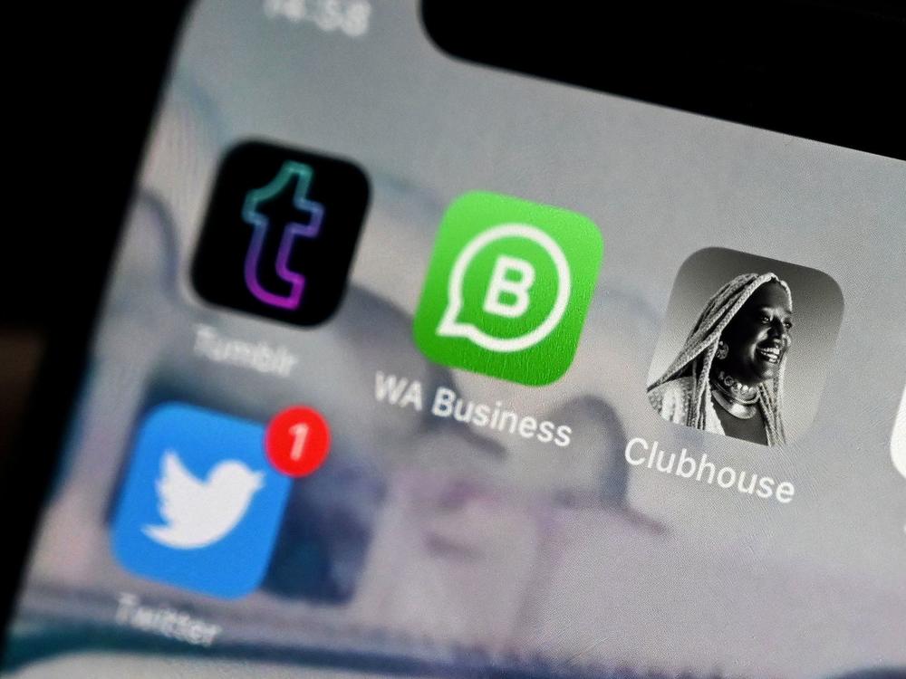 This photo illustration taken on July 14, 2021, shows the Clubhouse app icon on a mobile phone screen. The social audio app announced Wednesday it will not be attending this year's SXSW conference in Austin, Texas, given the controversies surrounding the state's transgender laws.