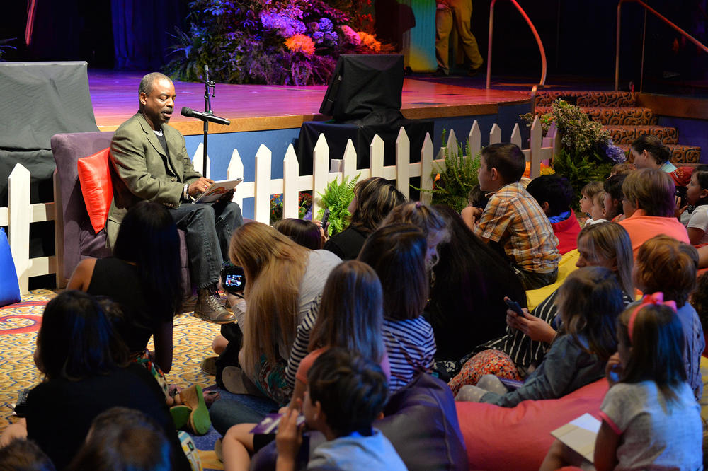 LeVar Burton participates in storybook readings during an announcement of Disney Junior's 