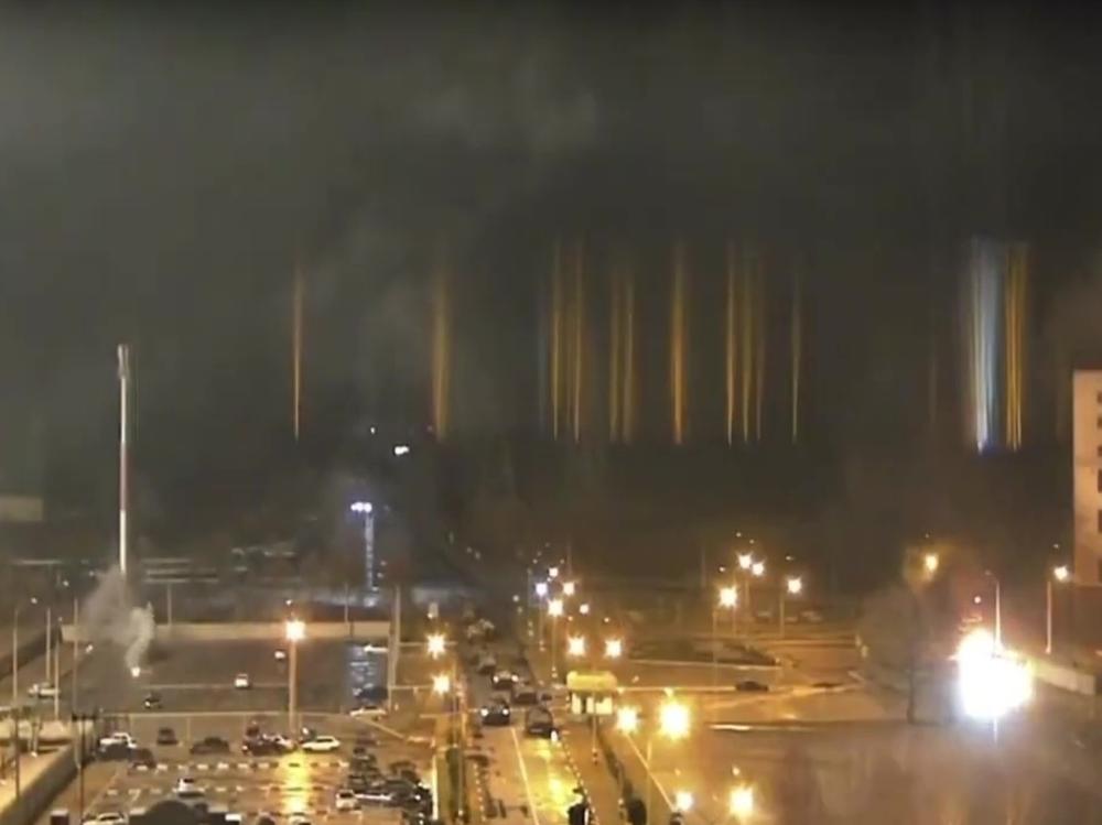 Video footage showed a fire — later extinguished — at the Zaporizhzhia nuclear power plant after it came under Russian shelling early Friday.