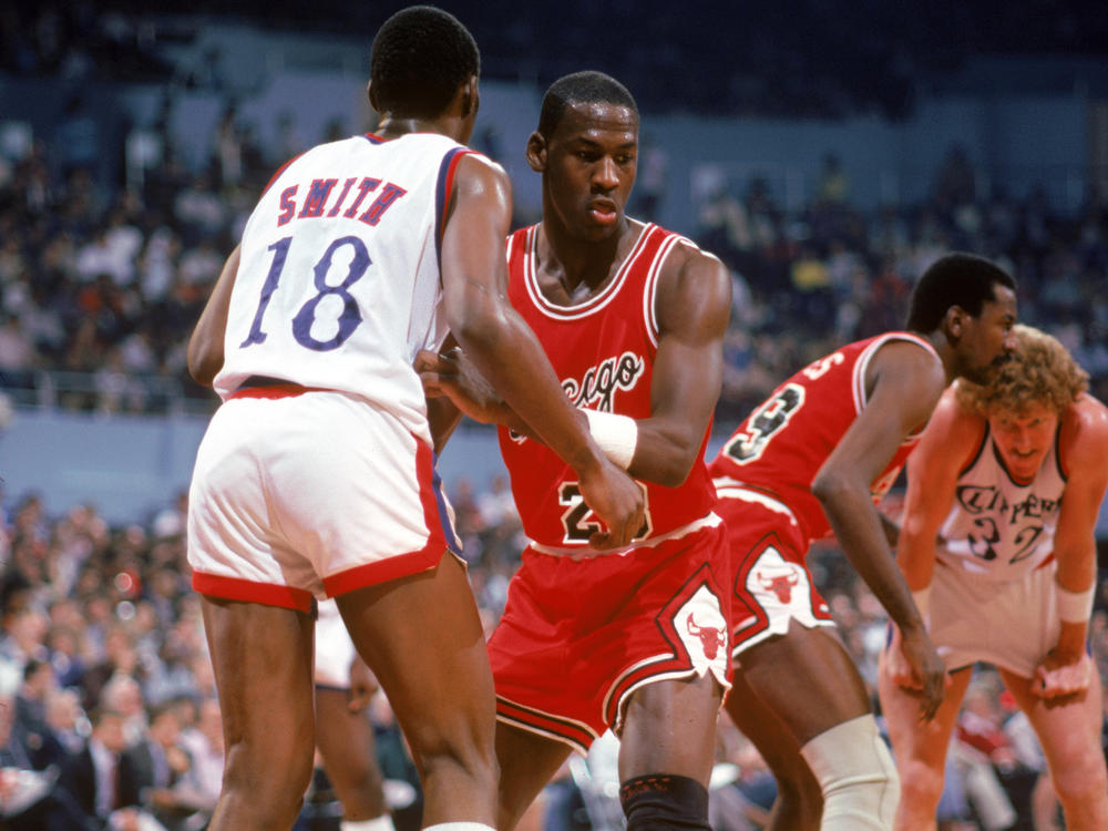 Michael Jordan, No. 23 of the Chicago Bulls, is seen in a game in 1984. An unused ticket from his first game as a Bull, Oct. 26, 1984, has sold for $468,000.