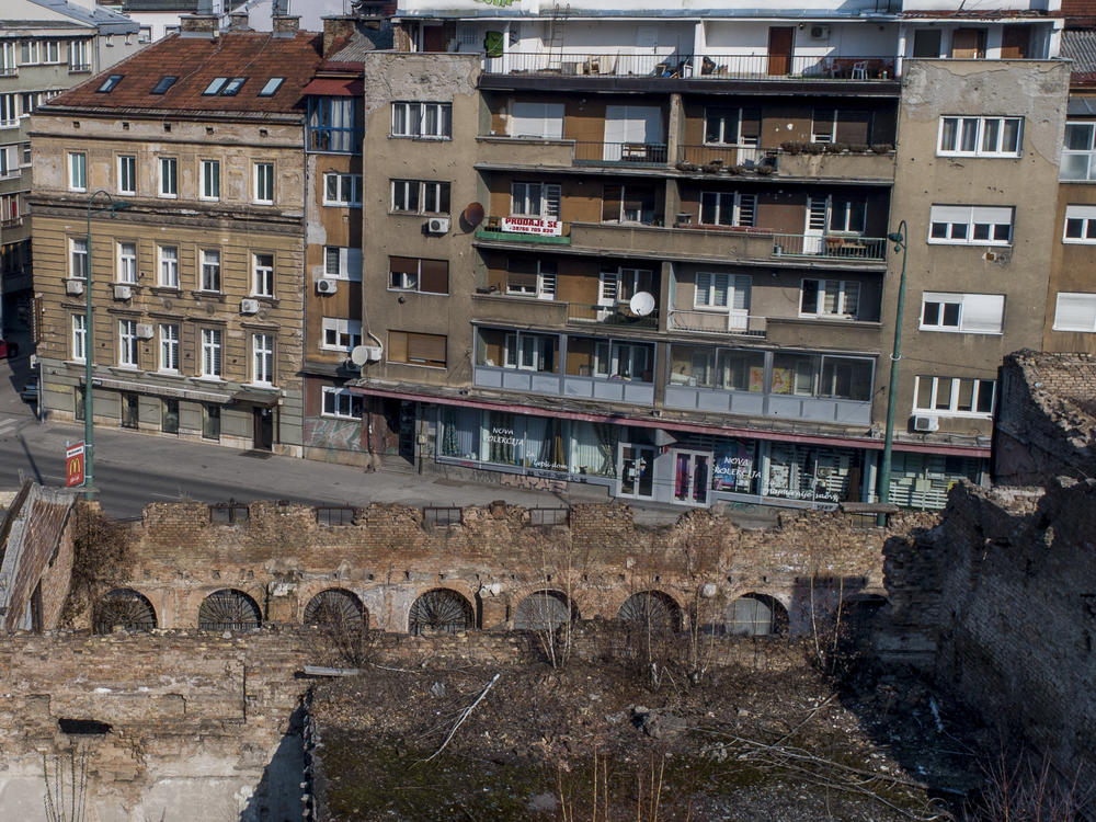 A view of a former power plant damaged during the Bosnian war in the capital Sarajevo, Bosnia, Friday, March 4, 2022.