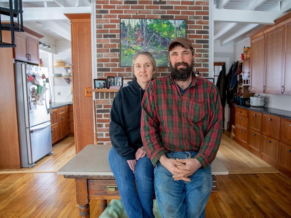 Tracy and Nat Bell in their home in Leeds, Maine.