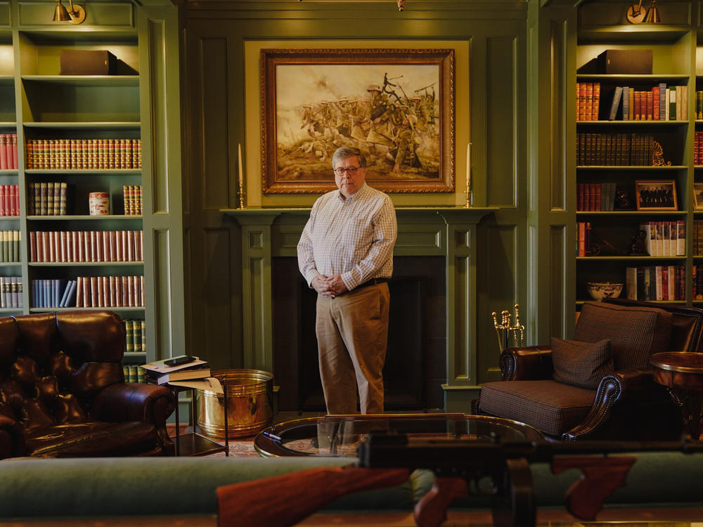 Former Attorney General William Barr stands for a portrait at his house in McLean, Virginia, on Wednesday, March 2.