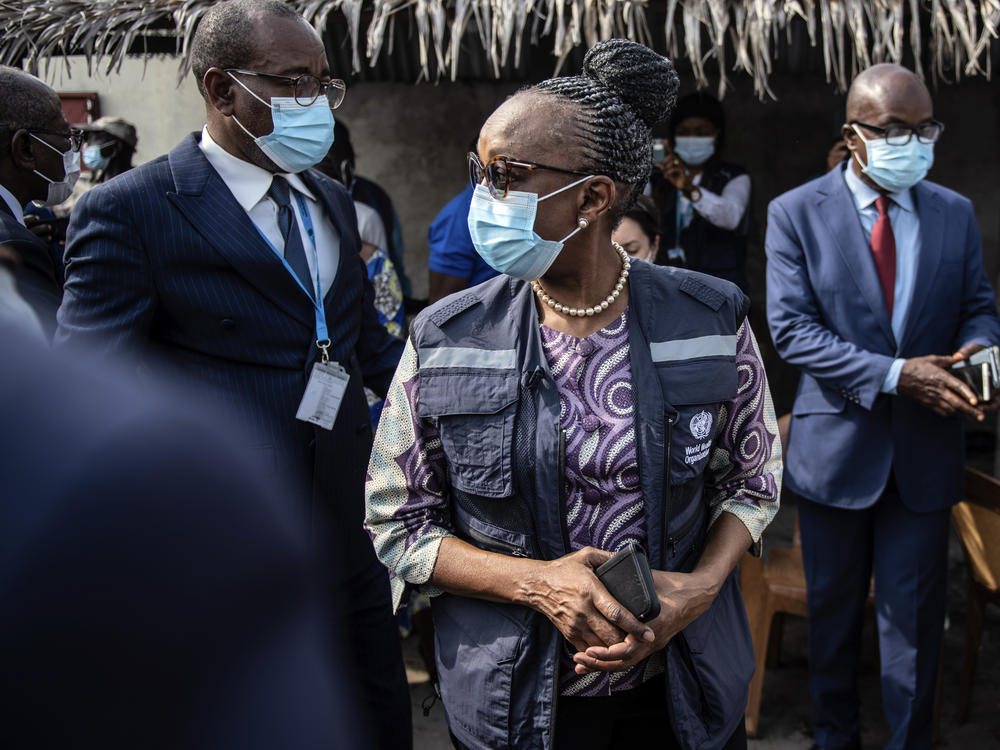 Dr. Matshidiso Moeti, the first woman to lead the the World Health Organization's regional Africa office, joins Congo's health minister Gilbert Mokoki on a field trip in Brazzaville, Congo, on Feb. 9, 2022.
