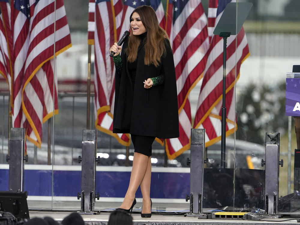 Kimberly Guilfoyle speaks in support of President Donald Trump on Jan. 6, 2021, at the Save America rally in Washington, D.C. The House committee investigating the Capitol insurrection has subpoenaed Guilfoyle as it probes who funded the day's events.