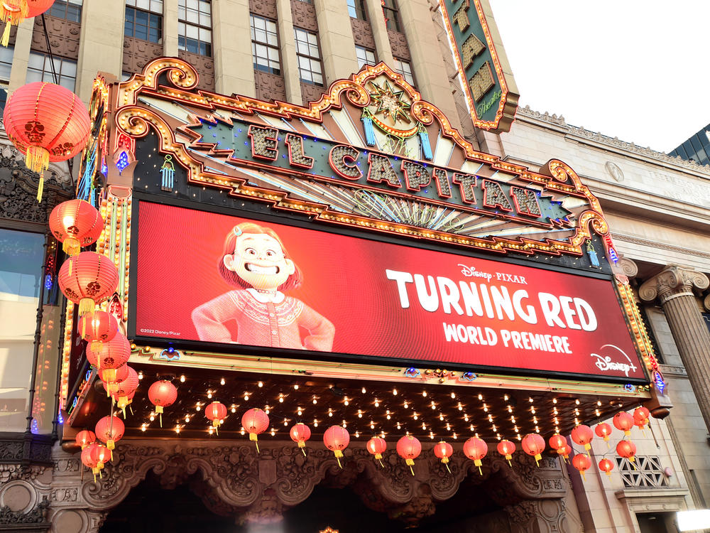The marquee is seen at the world premiere of Disney and Pixar's 