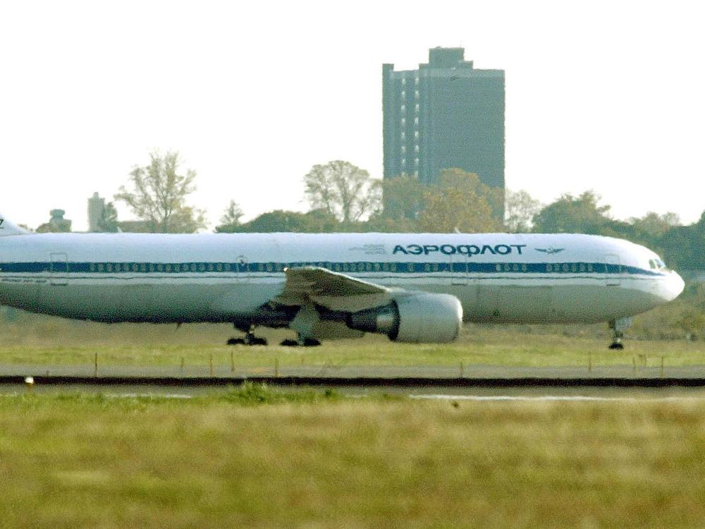 A Russian Aeroflot airplane is moved from a remote location at John F. Kennedy Airport in October, 2002, in New York.