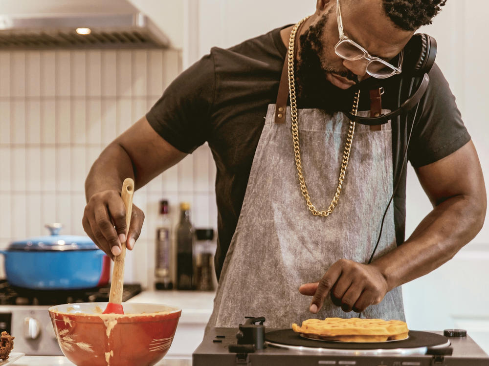 Chef Scotty Scott puts his own spin on chicken and waffles in a new cookbook, <em>Fix Me A Plate.</em>