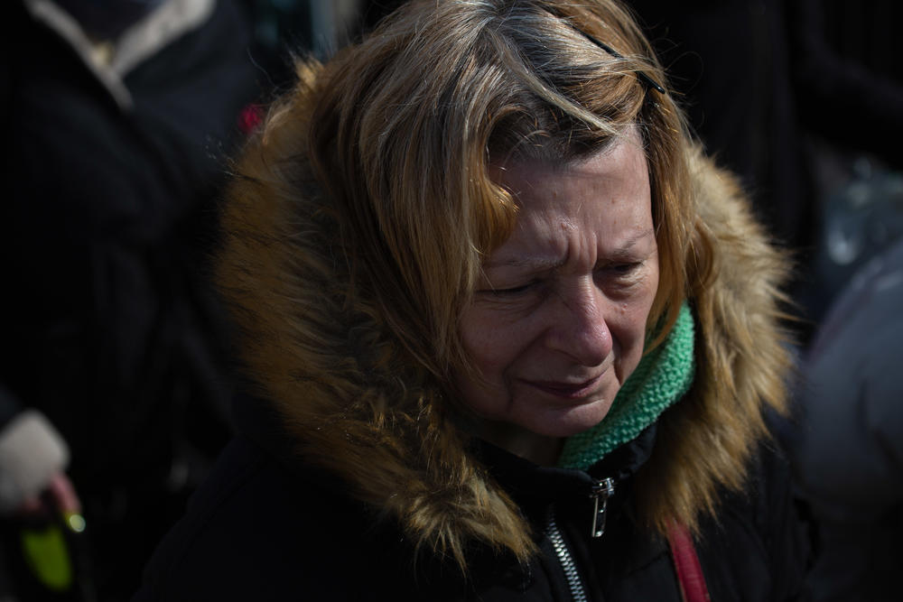 A Ukrainian refugee at Medyka.