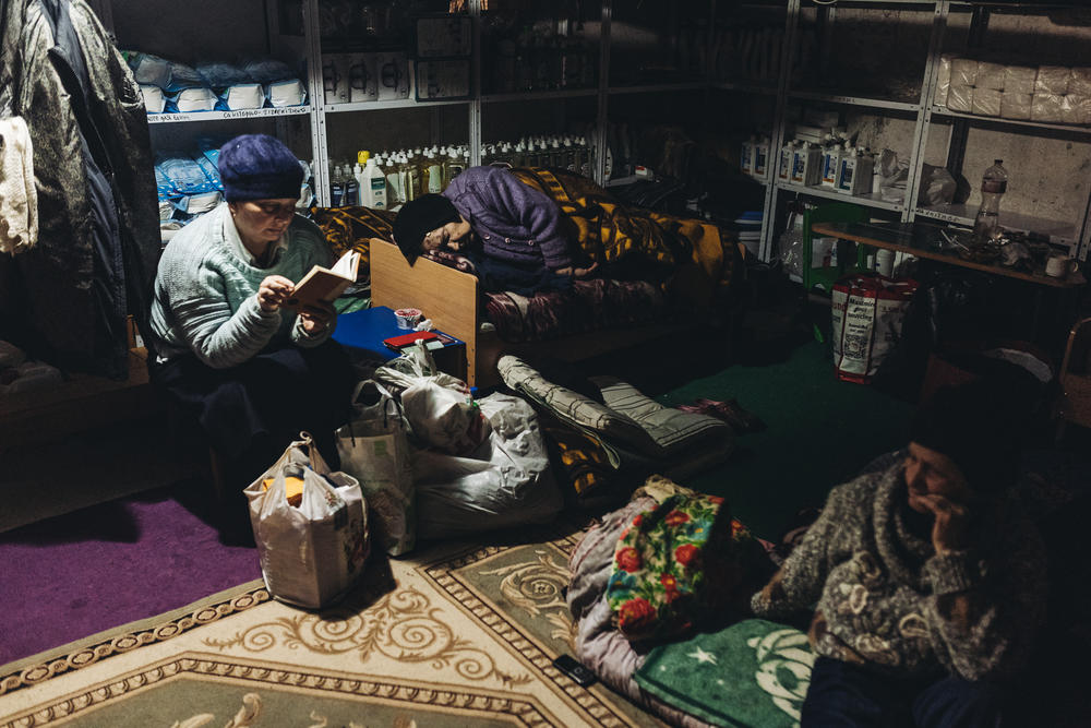 <strong>March 11:</strong> People at a centre for displaced persons in Kyiv, Ukraine.