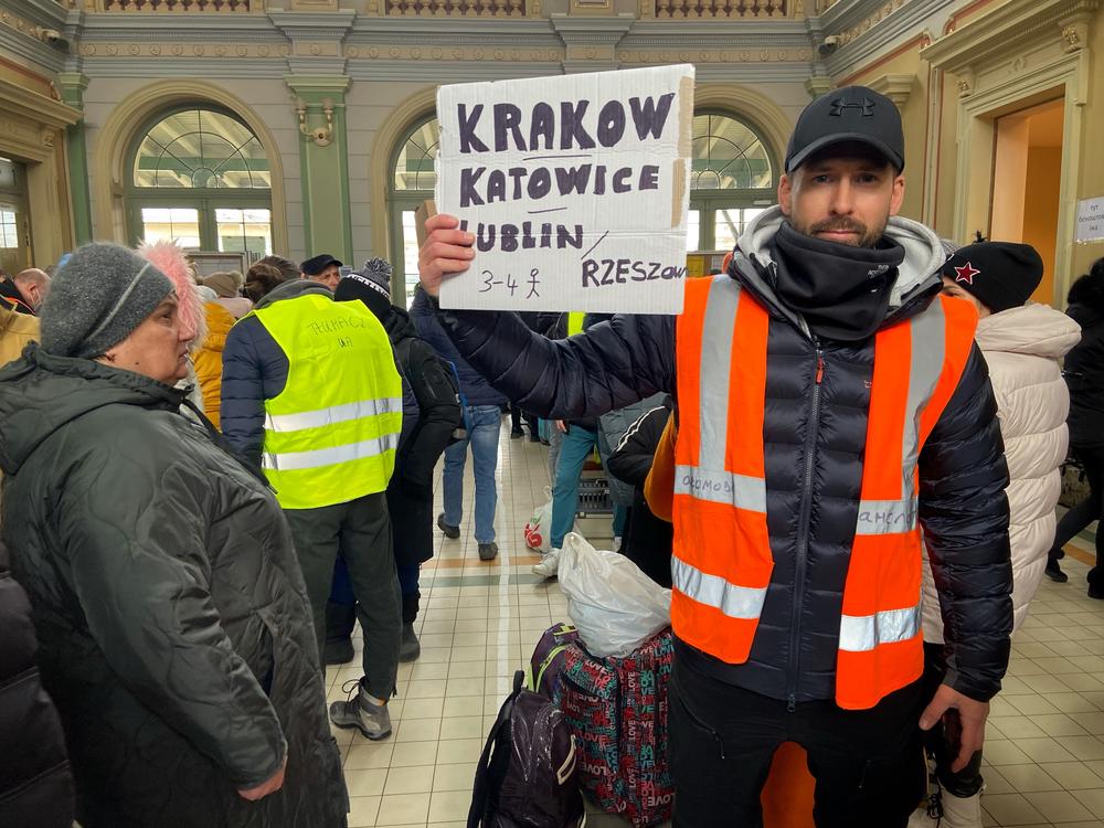 Jason Manley is helping connect refugees with transport and hotel when they arrive into Poland.