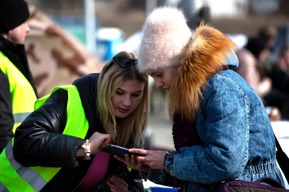 Angelina (right) traveled to Medyka from Poltava, Ukraine, with her mother, Lydmila.