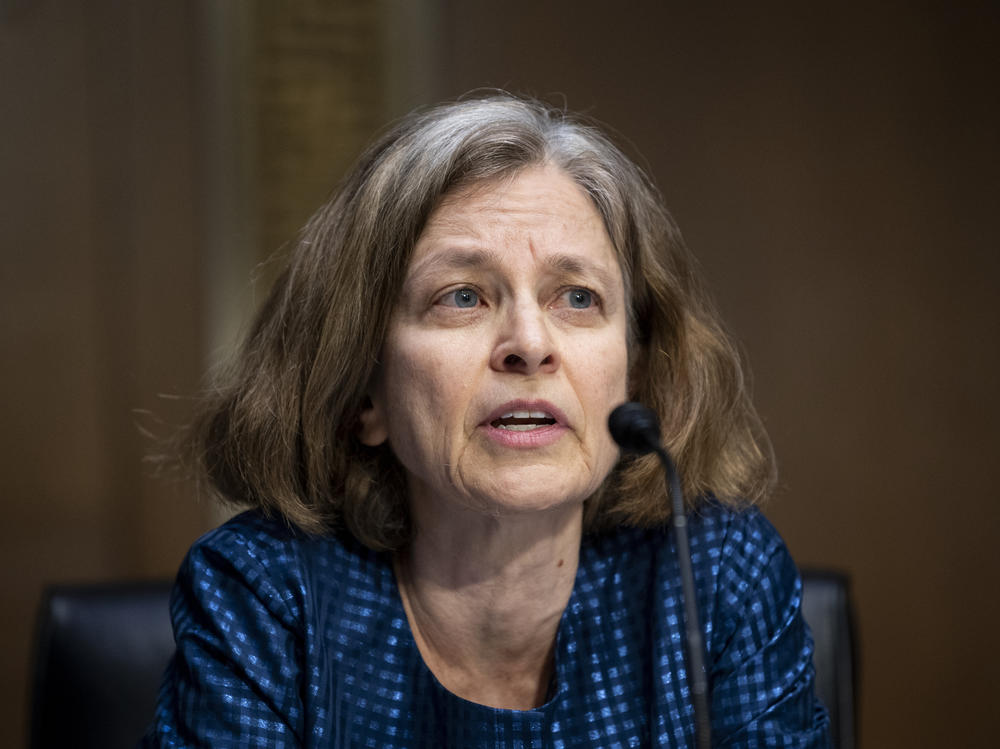 Sarah Bloom Raskin, President Biden's nominee to be the Federal Reserve's vice chair for supervision, speaks during her confirmation hearing with the Senate Banking Committee on Feb. 3. Sen. Joe Manchin, D-W.Va., said on Monday that he will oppose her nomination, likely dooming her chances.