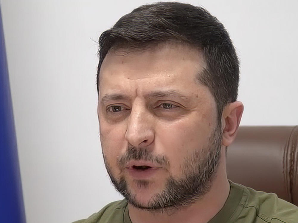 Ukrainian President Volodymyr Zelenskyy speaks to members of the U.S. Congress from Kyiv in this image from video provided by the Ukrainian Presidential Press Office and posted on Facebook.