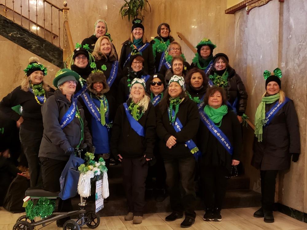 Members of the Dancing Grannies pose for a picture before attending the Milwaukee St. Patrick's Day Parade on March 12, 2022. This performance marked the first since the Waukesha Christmas tragedy where four members of the troupe were killed.