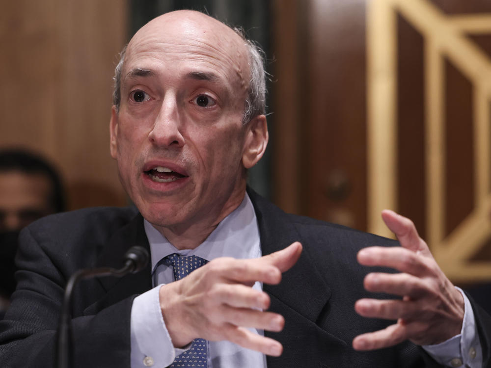 SEC Chair Gary Gensler testifies before the Senate Banking Committee on Sept. 14, 2021, in Washington, DC.